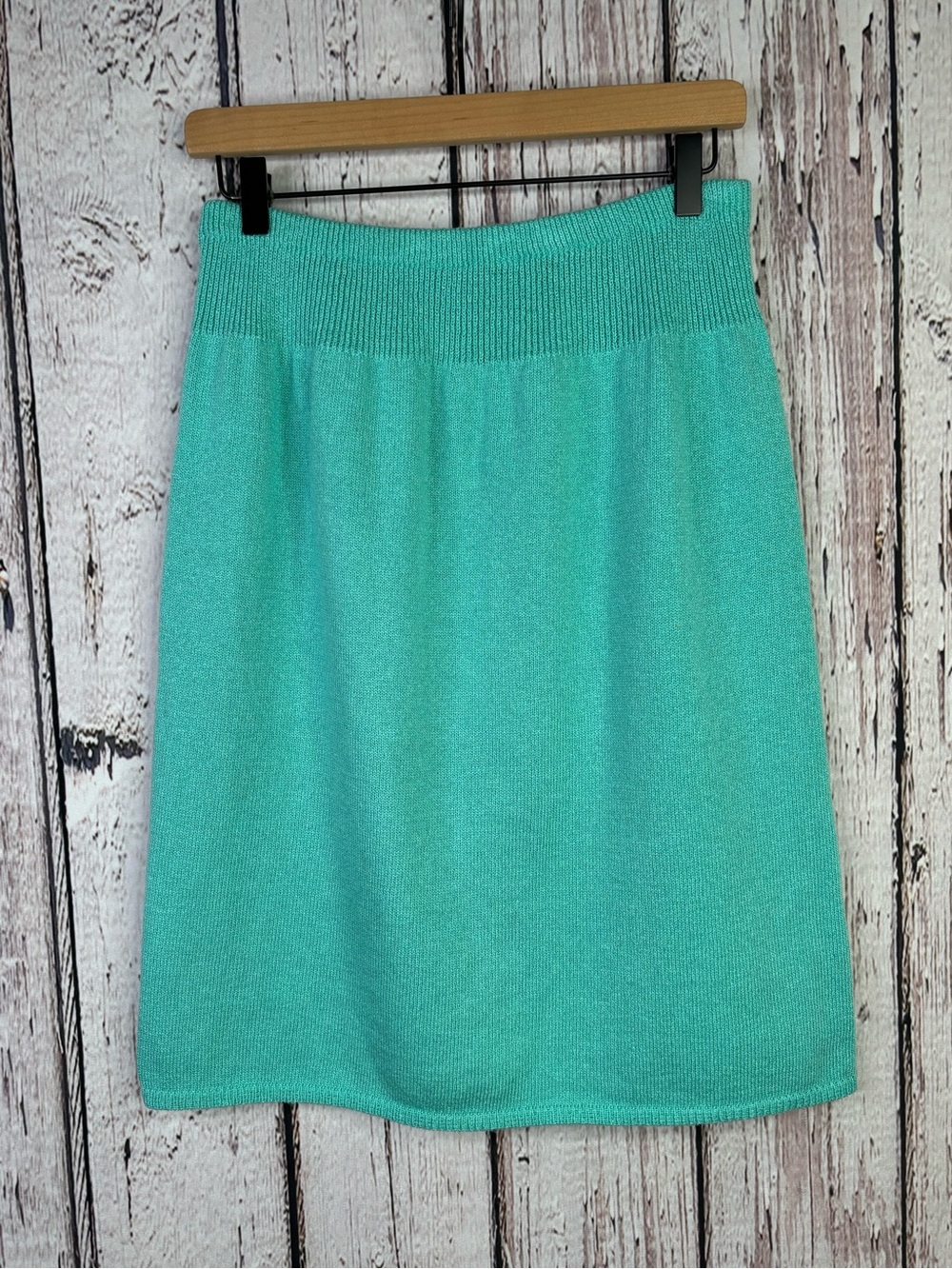 Vintage San Remo by Laura Knits Petites Sz 12P Teal Sweater-Knit Skirt *Measure